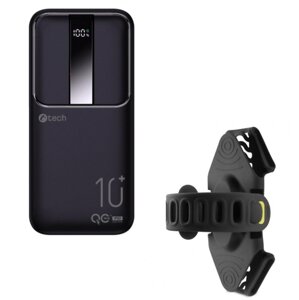 Set powerbanka C-tech 10000mAh + držák na mobil a powerbanku BONE Bike Tie Pro-P