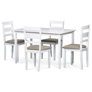 AUTRONIC Jídelní set 1+4, stůl 120x75x75 cm, MDF, dýha, masivní nohy, bílý mat, šedé látkové sedáky