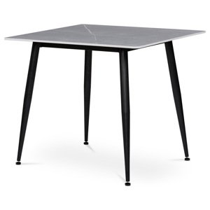 AUTRONIC Stůl jídelní 80x80 cm, keramická deska šedý mramor, černé kovové nohy