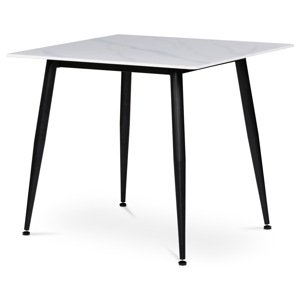 AUTRONIC Stůl jídelní 80x80 cm, keramická deska bílý mramor, černé kovové nohy